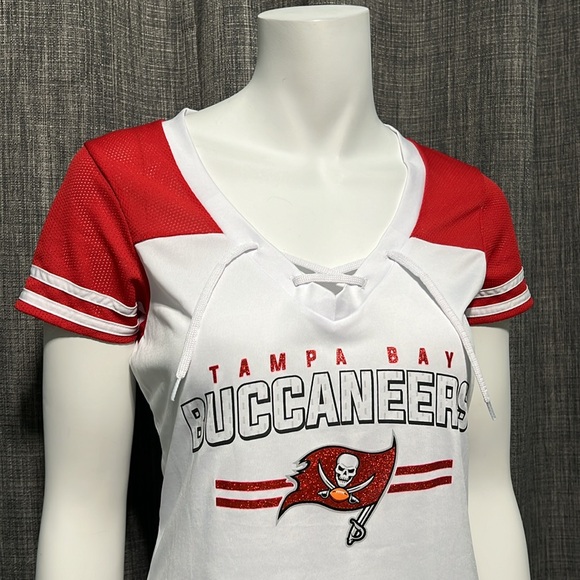 NFL Tops - NWOT Women’s NFL Tampa Bay Buccaneers Lace Neck Jersey Shirt Small
